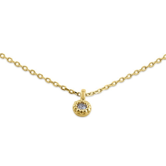 Solid 14K Yellow Gold Small Round Charm Diamond Necklace - Picture 3 of 5